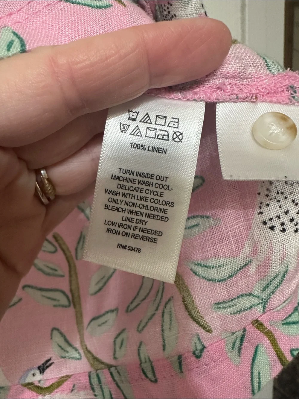 Cynthia Rowley Pink 100% LinenBird Print Button-Down Top - Picture 7 of 9